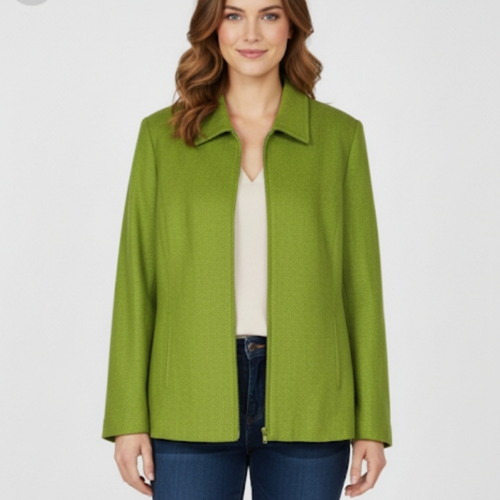Green Wool Blend Zip-Up Jacket